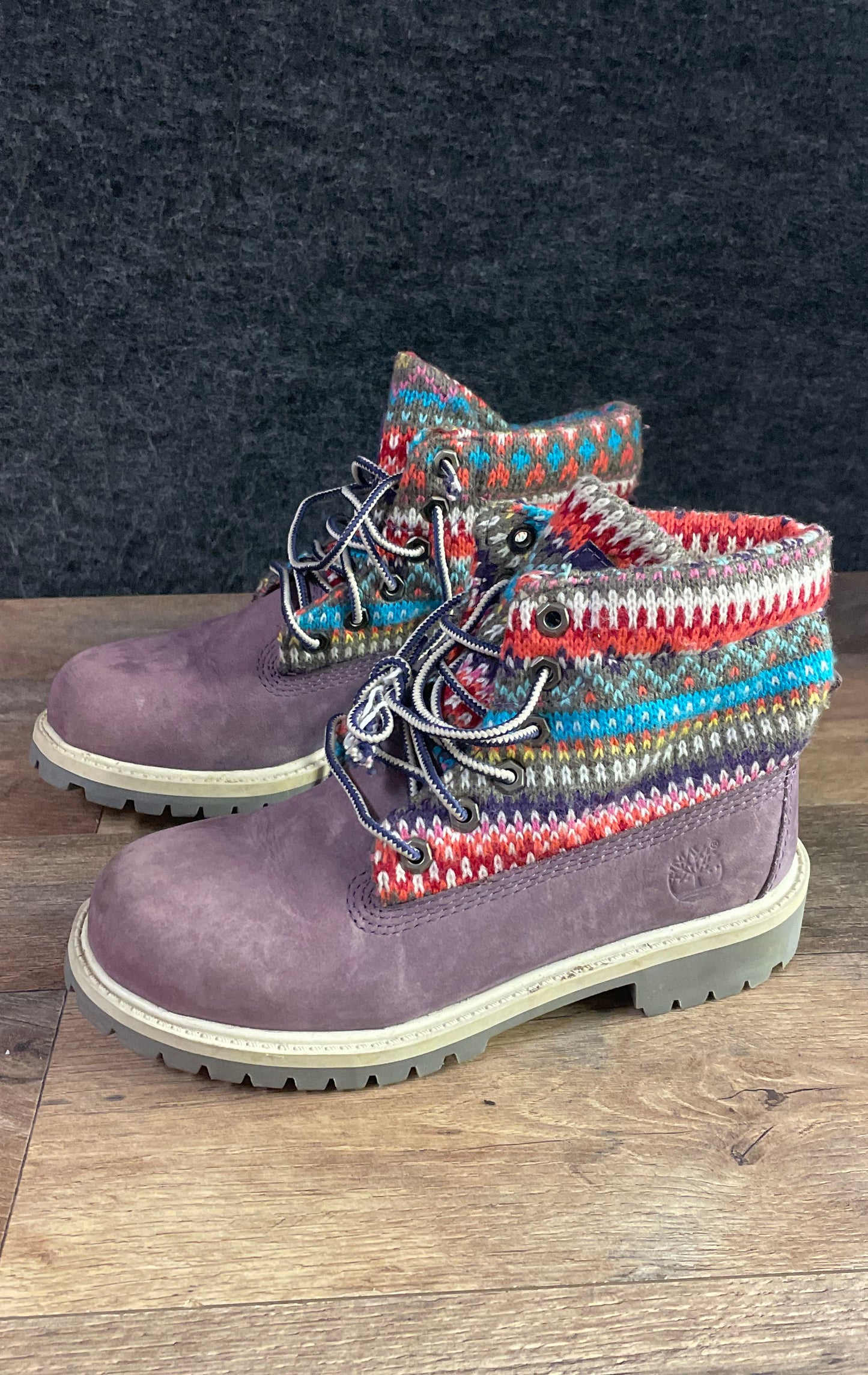 Timberland Roll-Top Sweater Collar Purple Nubuck Youth Boots Size 1.5