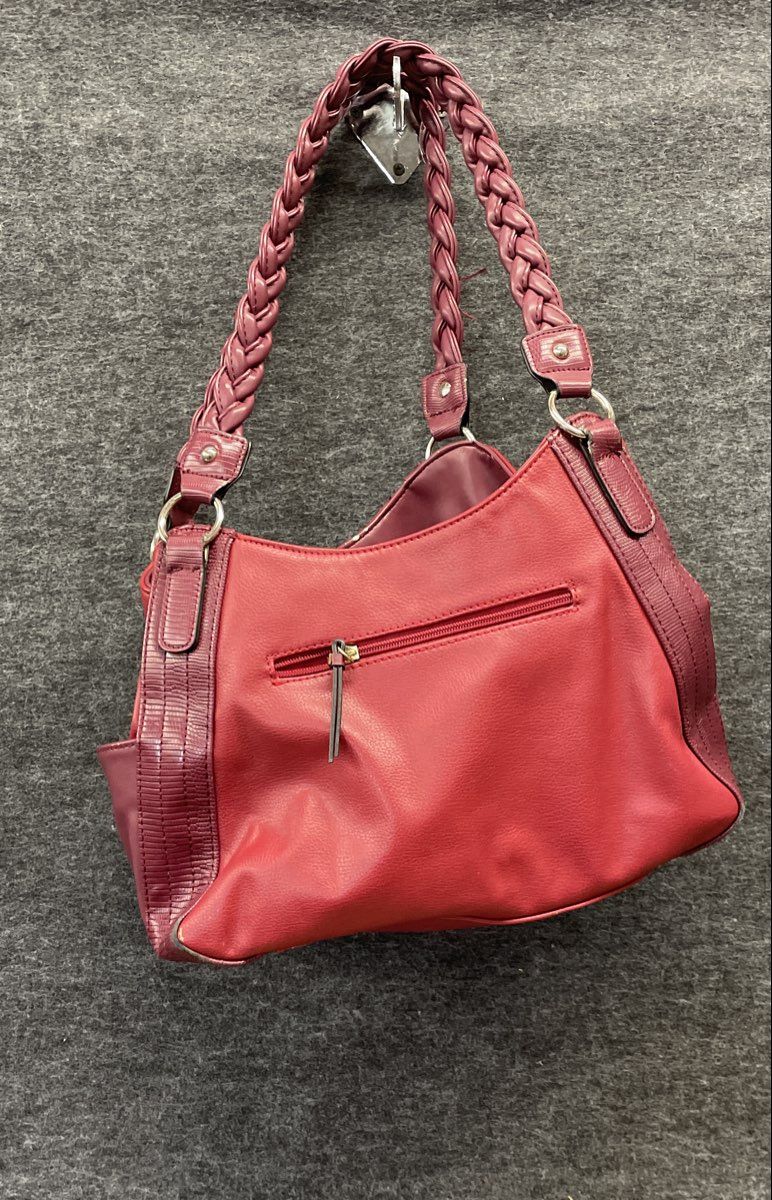 APT 9 Burgundy Red Faux Leather Braided Handle Large Shoulder Hobo Bag