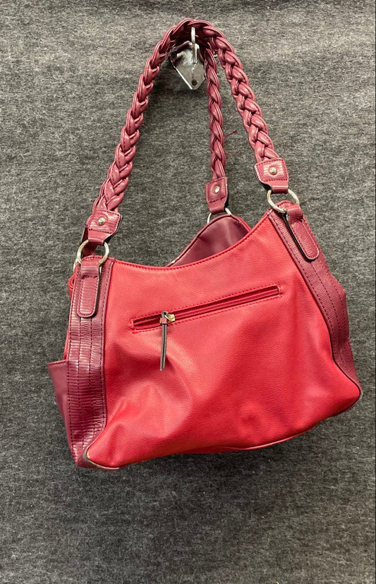 APT 9 Burgundy Red Faux Leather Braided Handle Large Shoulder Hobo Bag