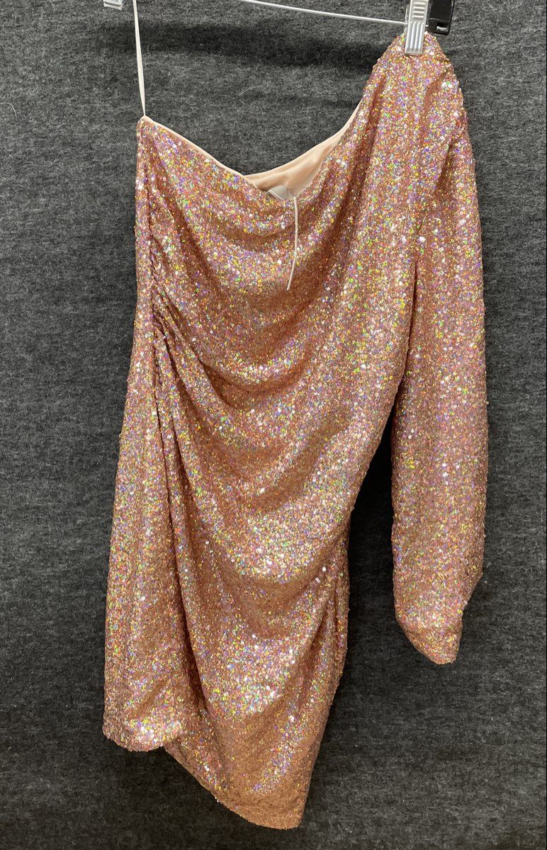 ASOS Petite Women's Pink Iridescent One Shoulder Sequin Mini Dress NWT Sz 12