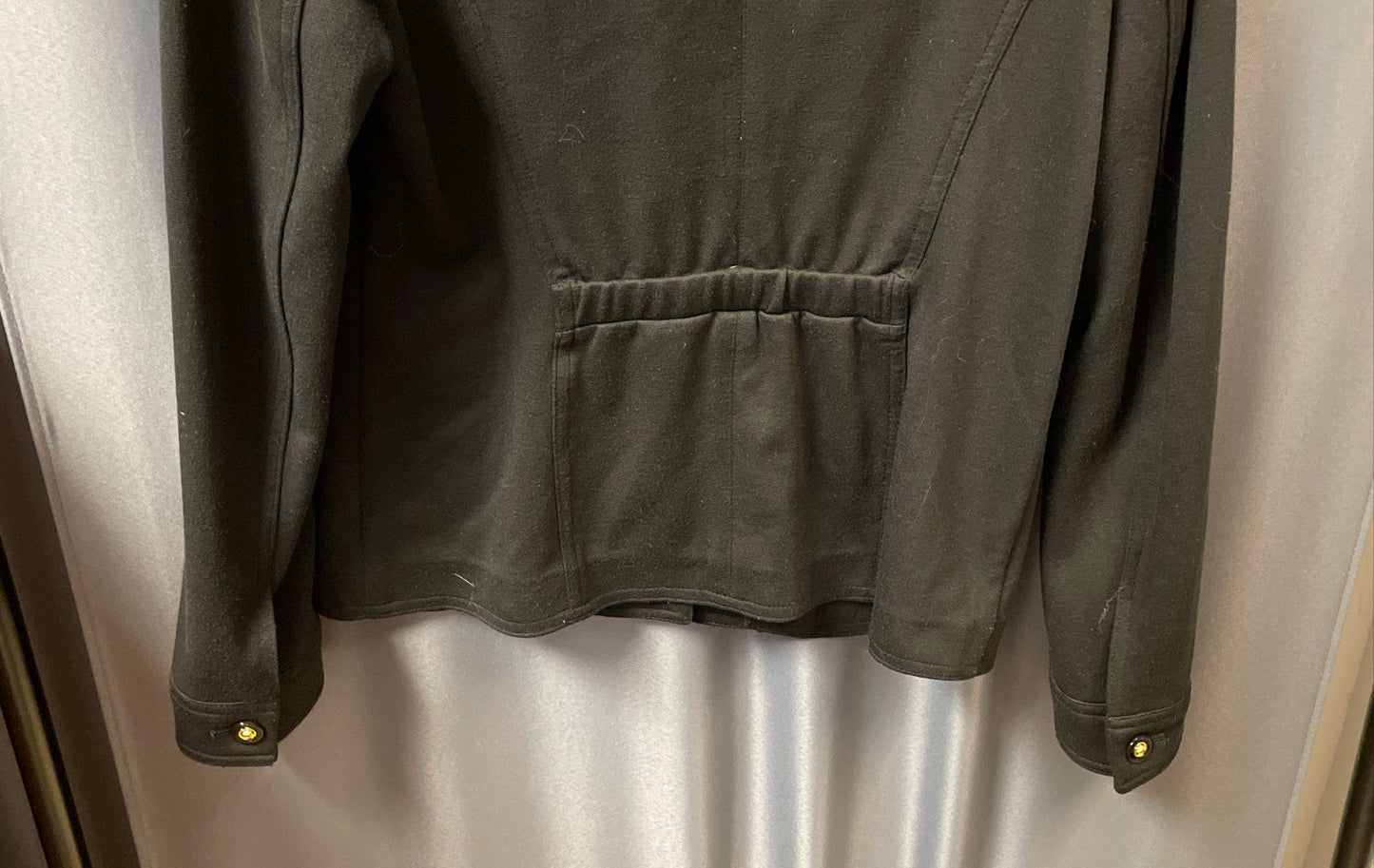 Charter Club Women's Black Knit Jacket Gold Button Pockets Elastic Back Sz M