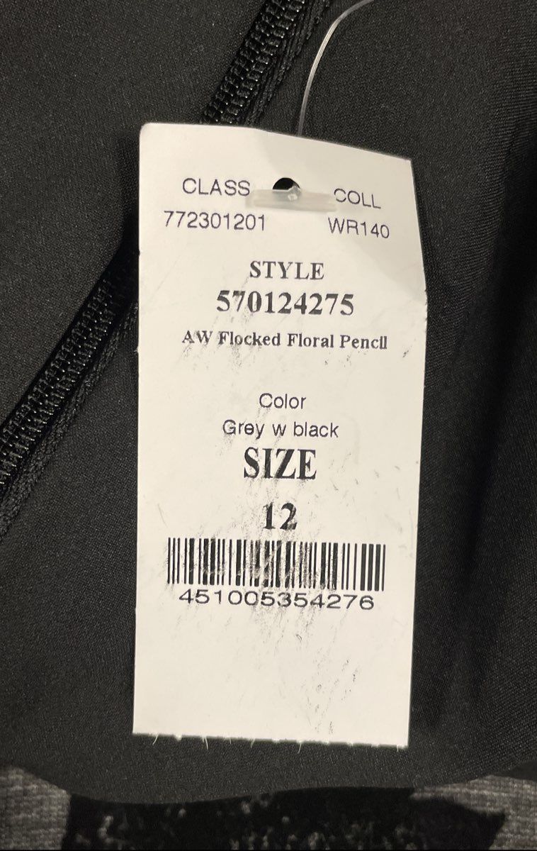 White House Black Market Women's Gray Flocked Floral Pencil Skirt Sz 12 NWT