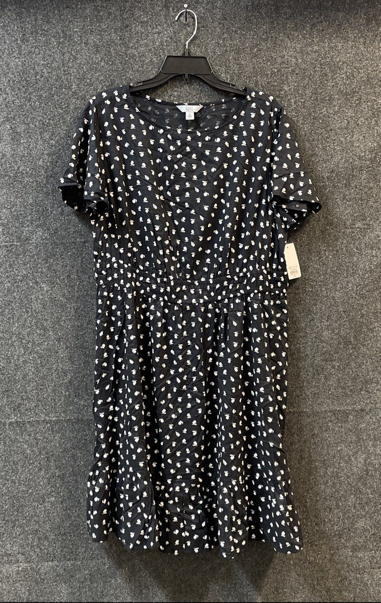 Croft & Barrow Women's Black Floral Rayon Short Sleeve Ruffle Hem Dress XL NWT