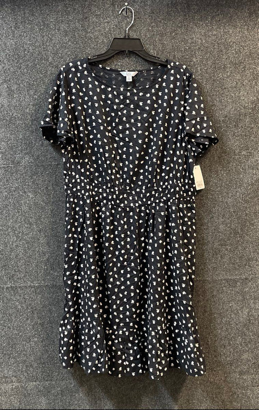 Croft & Barrow Women's Black Floral Rayon Short Sleeve Ruffle Hem Dress XL NWT