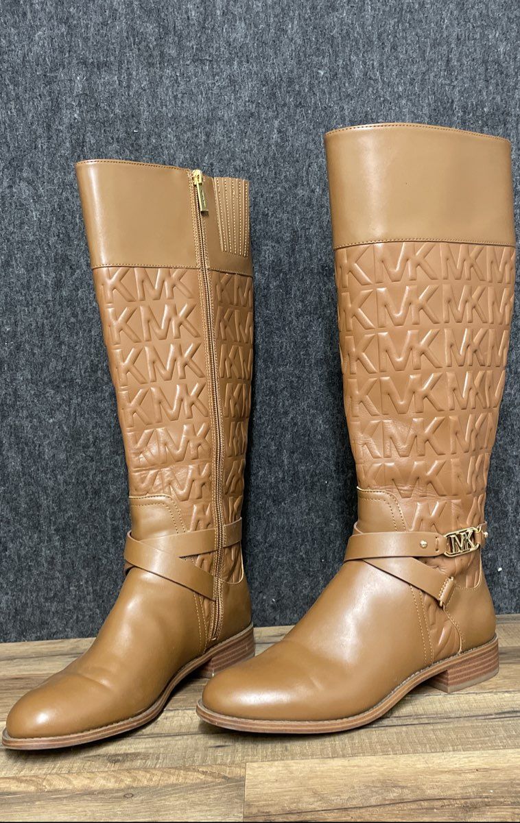 Michael Kors Kincaid Tan Leather Monogram Riding Boots Size 8