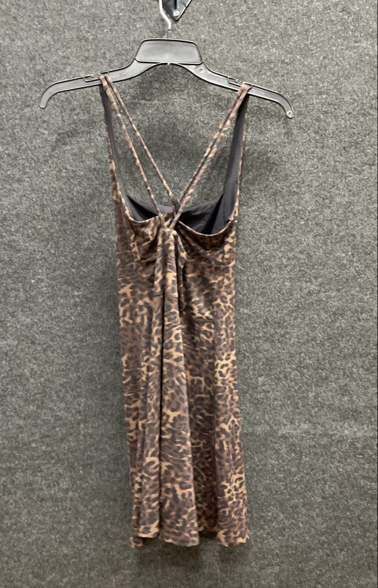 MPG Women's Leopard Print Activewear Tank Top & Bike Shorts Set Brown Sz M