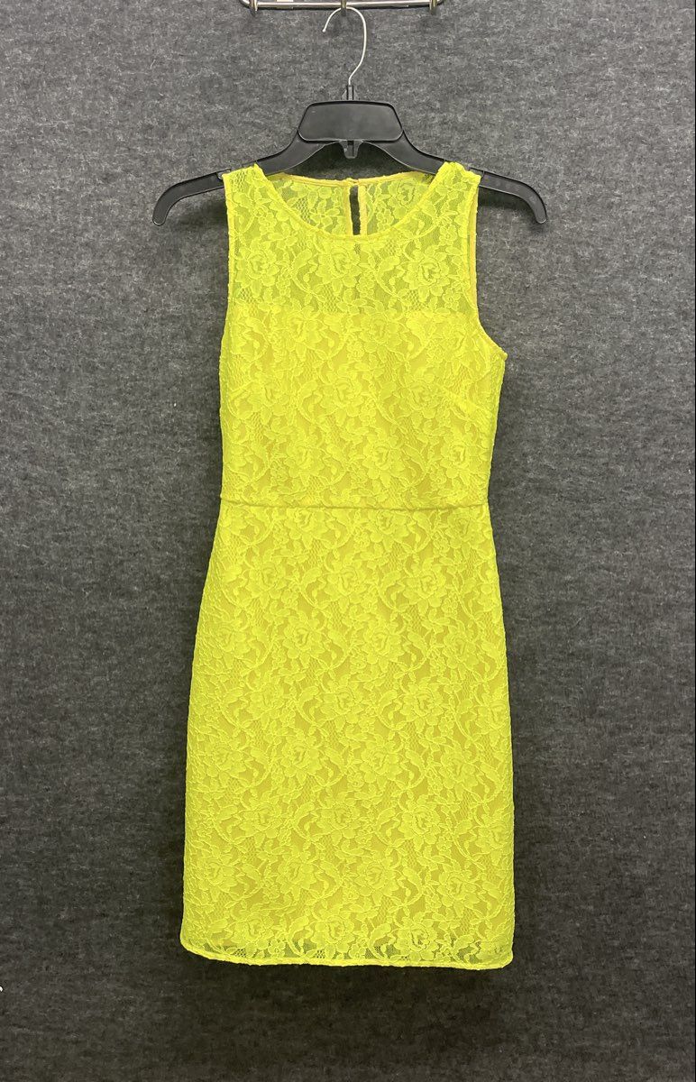 J.Crew Women's Neon Yellow Floral Lace Sleeveless Keyhole Sheath Dress Size 00