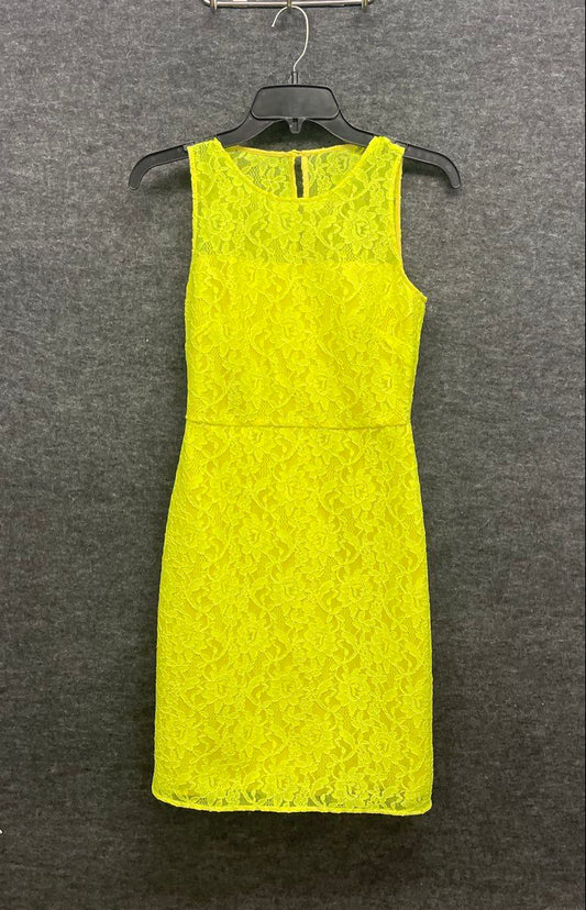 J.Crew Women's Neon Yellow Floral Lace Sleeveless Keyhole Sheath Dress Size 00