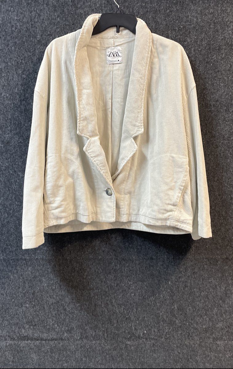 Zara Women's Cream Corduroy Boxy Oversized Single Button Blazer Jacket Sz M