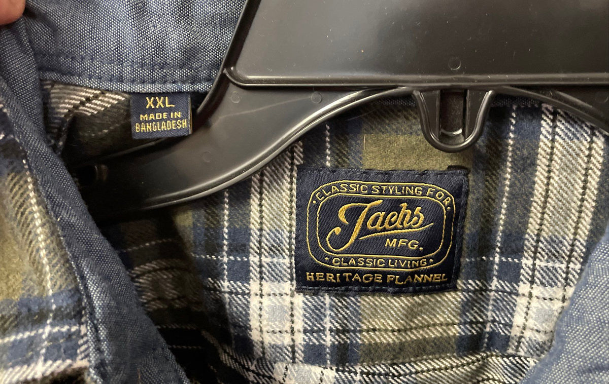Jach's Mfg. Men's Heritage Flannel Shirt Green Blue Plaid Size XXL