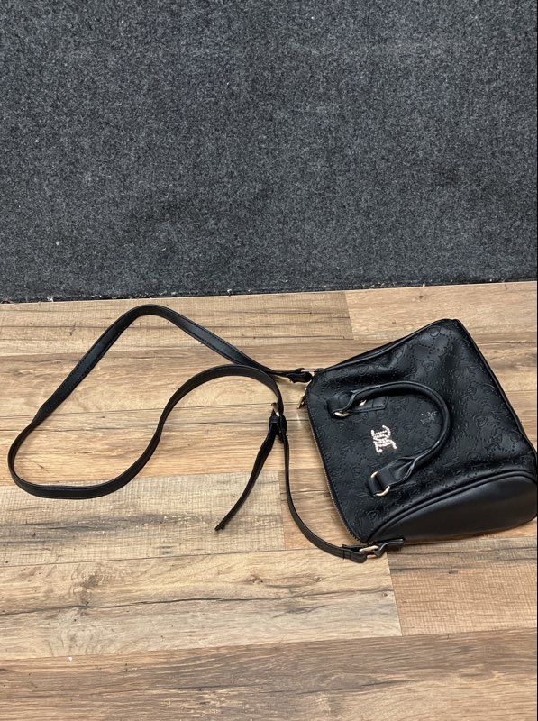 Juicy Couture Black Embossed Rhinestone Logo Satchel Crossbody Bag Gold Tone