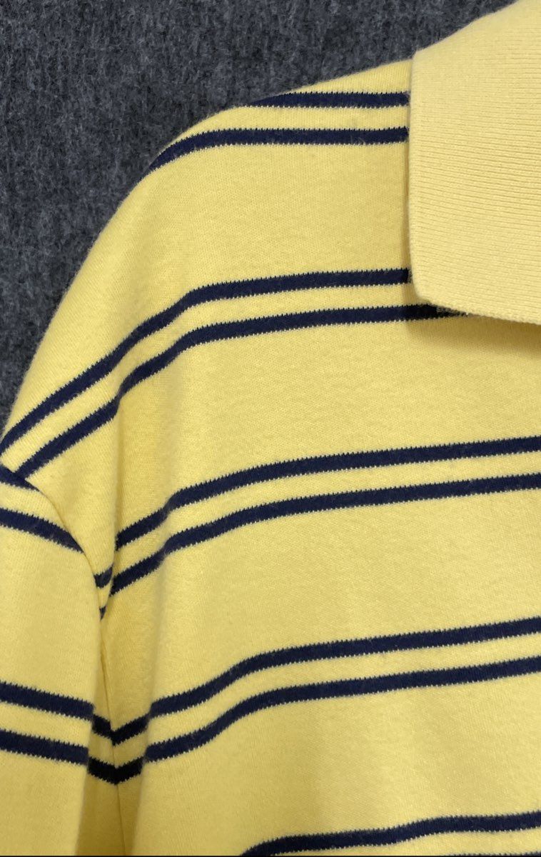 Polo Ralph Lauren Men's Polo Shirt Yellow Navy Blue Striped Cotton Sz L
