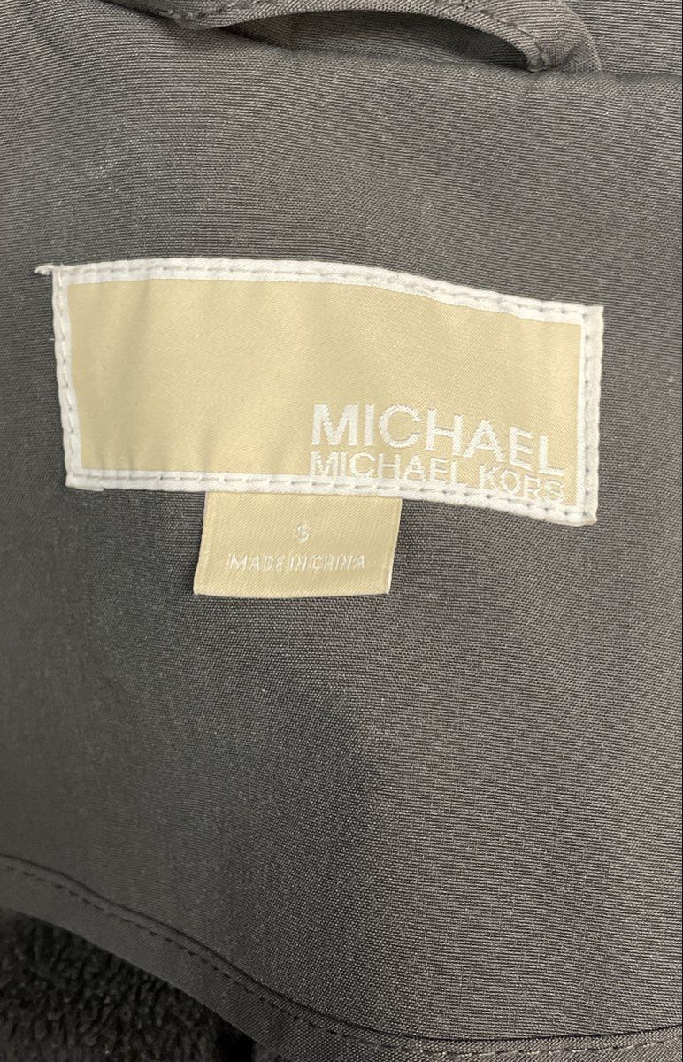 Michael Kors Women's Gray Belted Softshell Jacket Gold Hardware Hidden Hood Sz S