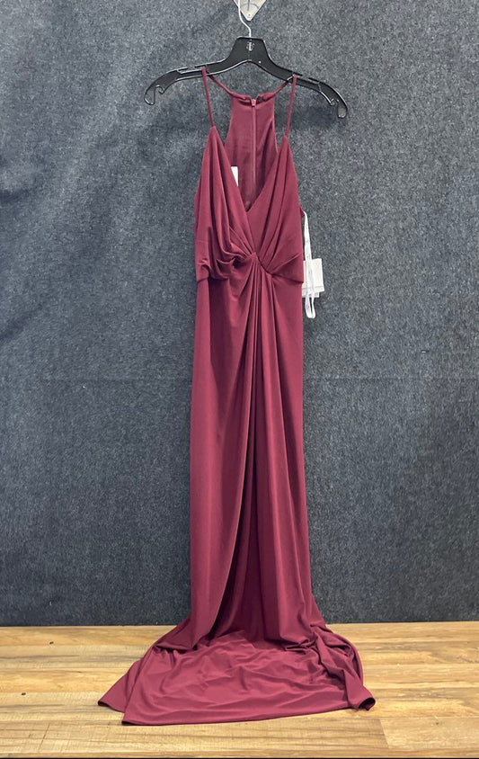 David's Bridal Women's Merlot Red V-Neck Draped Jersey Gown Dress Sz 4 NWT