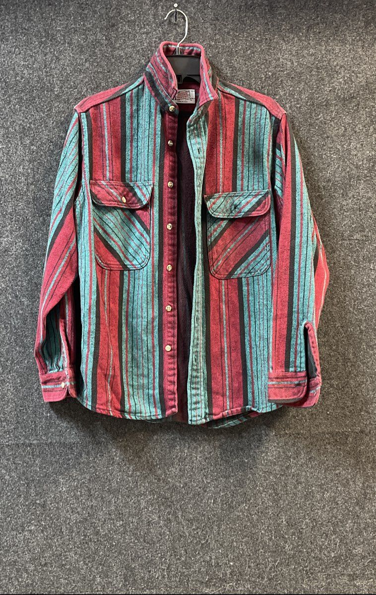 Vintage 90s Private Property Striped Cotton Flannel Shirt Made in USA Sz M
