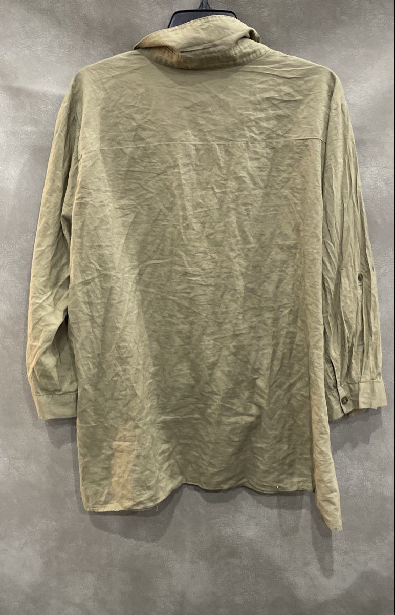 New York & Company Women's Green Cotton Tie Front Button Down Shirt Blouse XXL