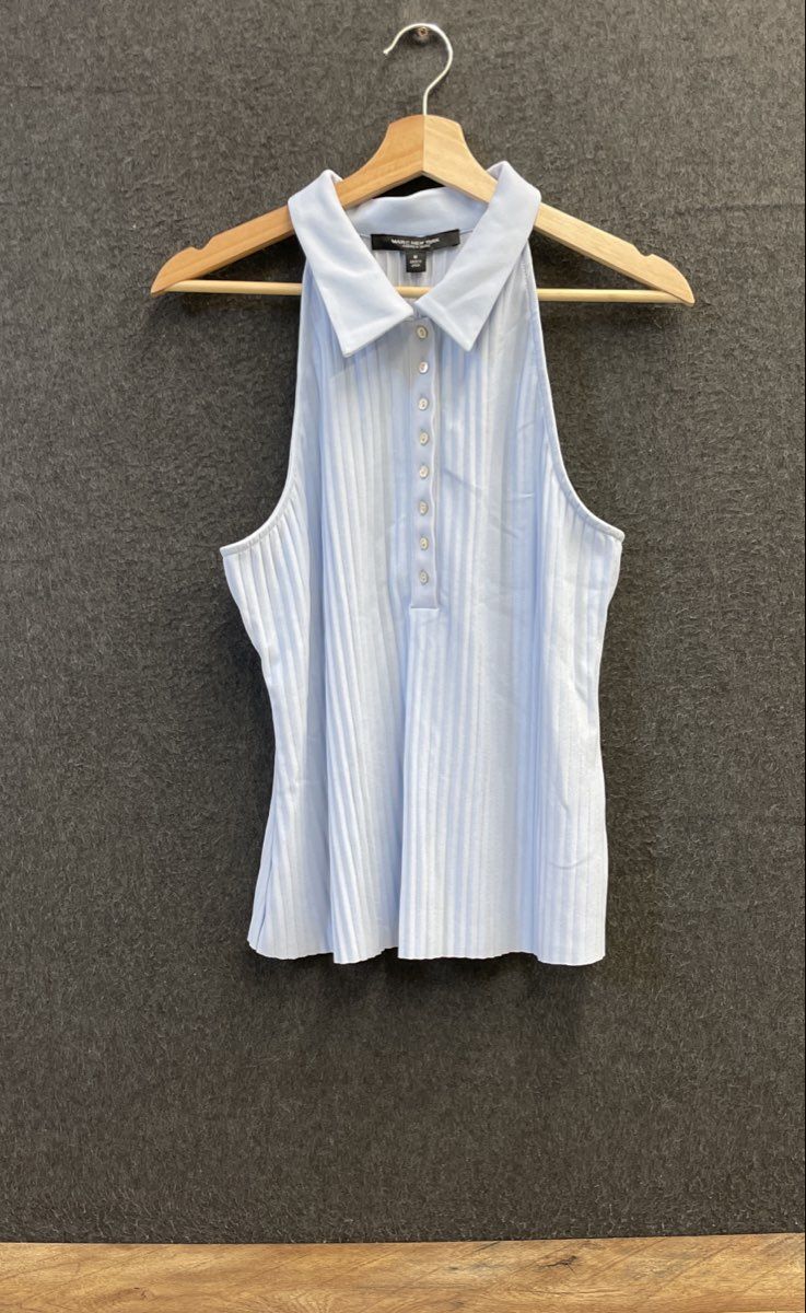 Marc New York Women's Pleated Sleeveless Polo Top Kentucky Blue Size M NWT