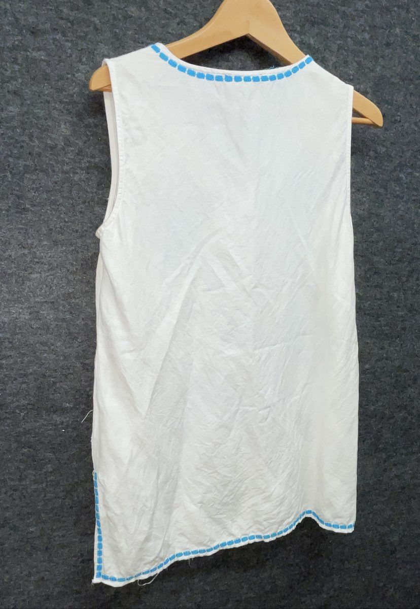 Grace Elements Women's White Blue Floral Embroidered Linen Blend Tunic Sz M