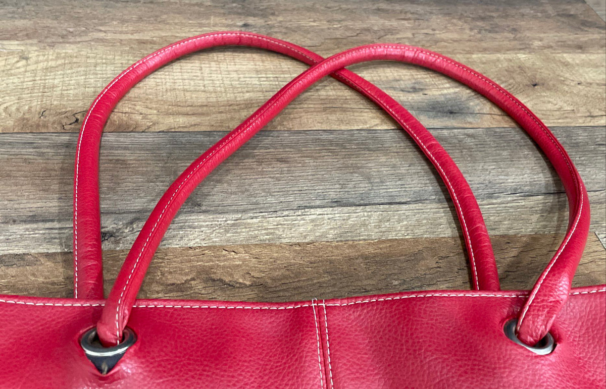 Marines Red Pebbled Leather Large Tote Bag Shoulder Purse