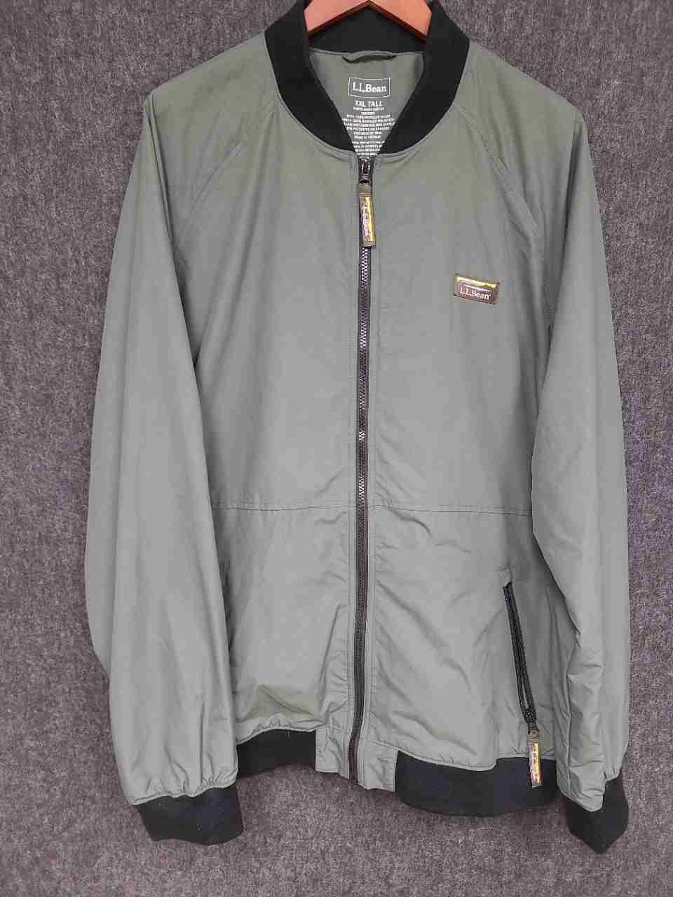 L.L. Bean Men's Sage Green Fleece Lined Recycled Nylon Bomber Jacket Sz XXL Tall