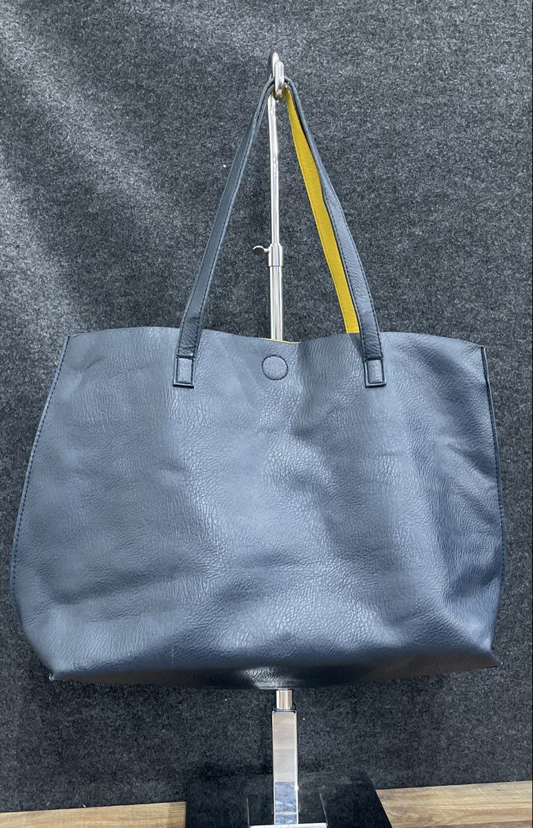 G.H. Bass & Co. Blue Yellow Leather Reversible Tote Bag & Attached Pouch