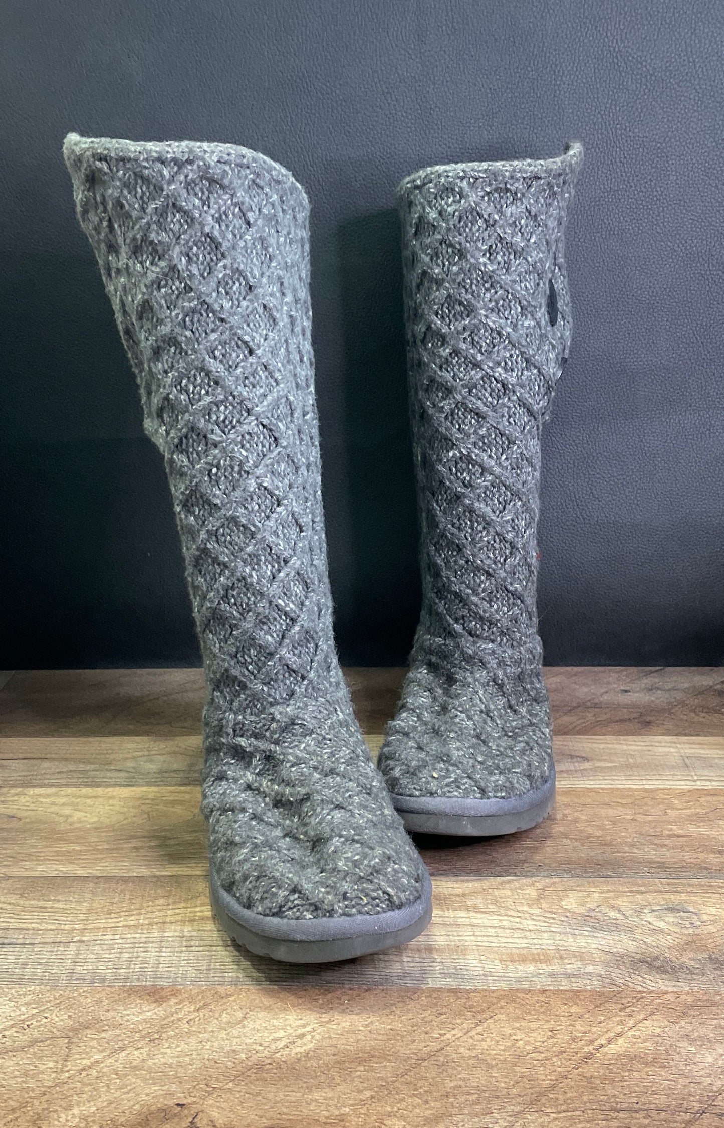 UGG Lattice Cardy 3066 Charcoal Grey Knit Tall Women's Boots Size 8