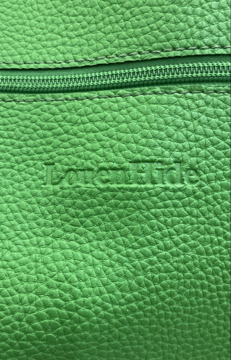 Louen Hide Green Pebbled Vegan Leather Tote Shoulder Bag Striped Lining