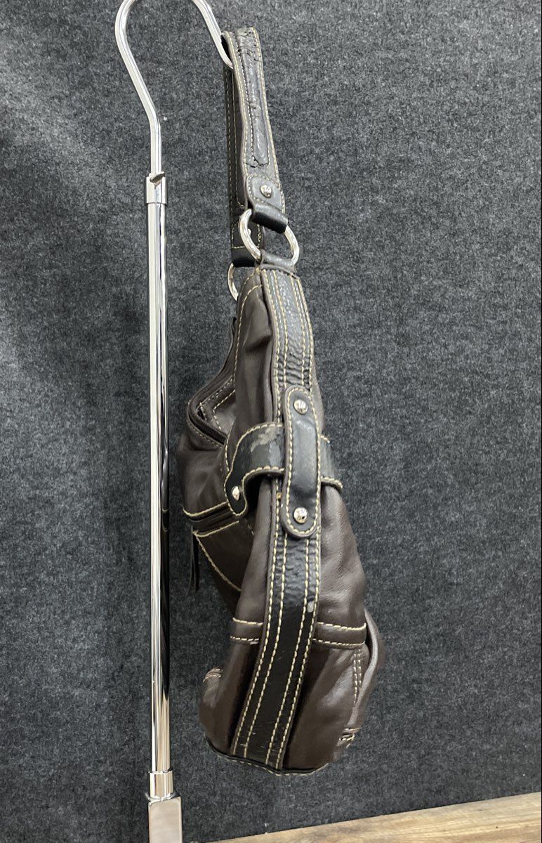 Tignanello Dark Brown Leather Hobo Shoulder Bag Floral Lining Silver Hardware