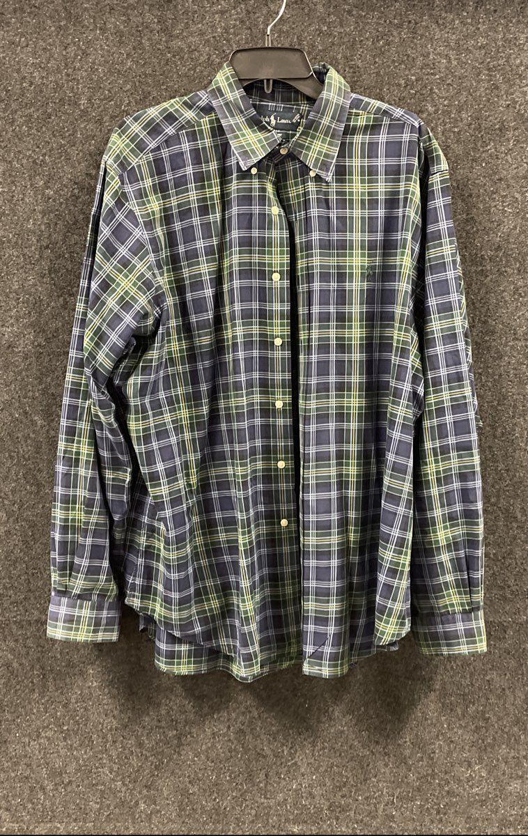 Ralph Lauren Men's Classic Fit Plaid Button Down Shirt Green Blue Size XL