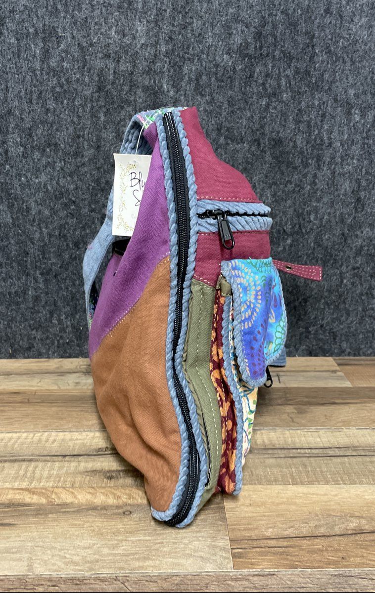 Blue Sky Seven Pocket Cargo Bag Patchwork Crossbody NWT Boho Floral Canvas