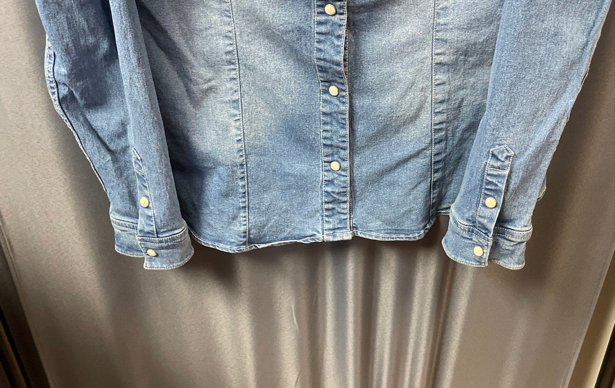 True Religion Women's Blue Western Pearl Snap Denim Shirt Jacket XL