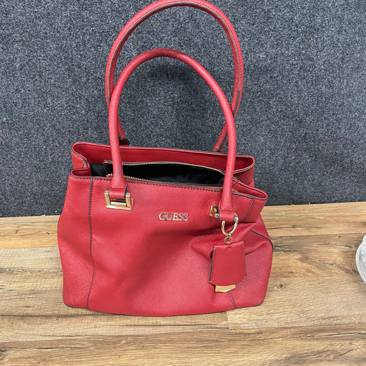 Guess Red Breana Medium Shopper Tote Bag With Key Chain Gold Hardware