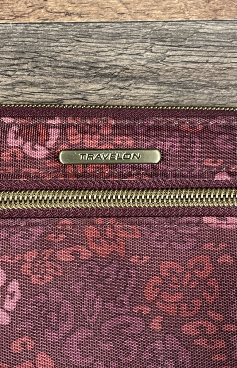 Travelon Burgundy Floral Print Zip Around Continental Wallet Organizer