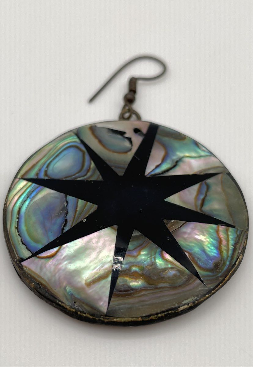 Alpaca Silver Abalone & Black Resin Star Earrings Mexico 14.8g *NPM/Damaged*