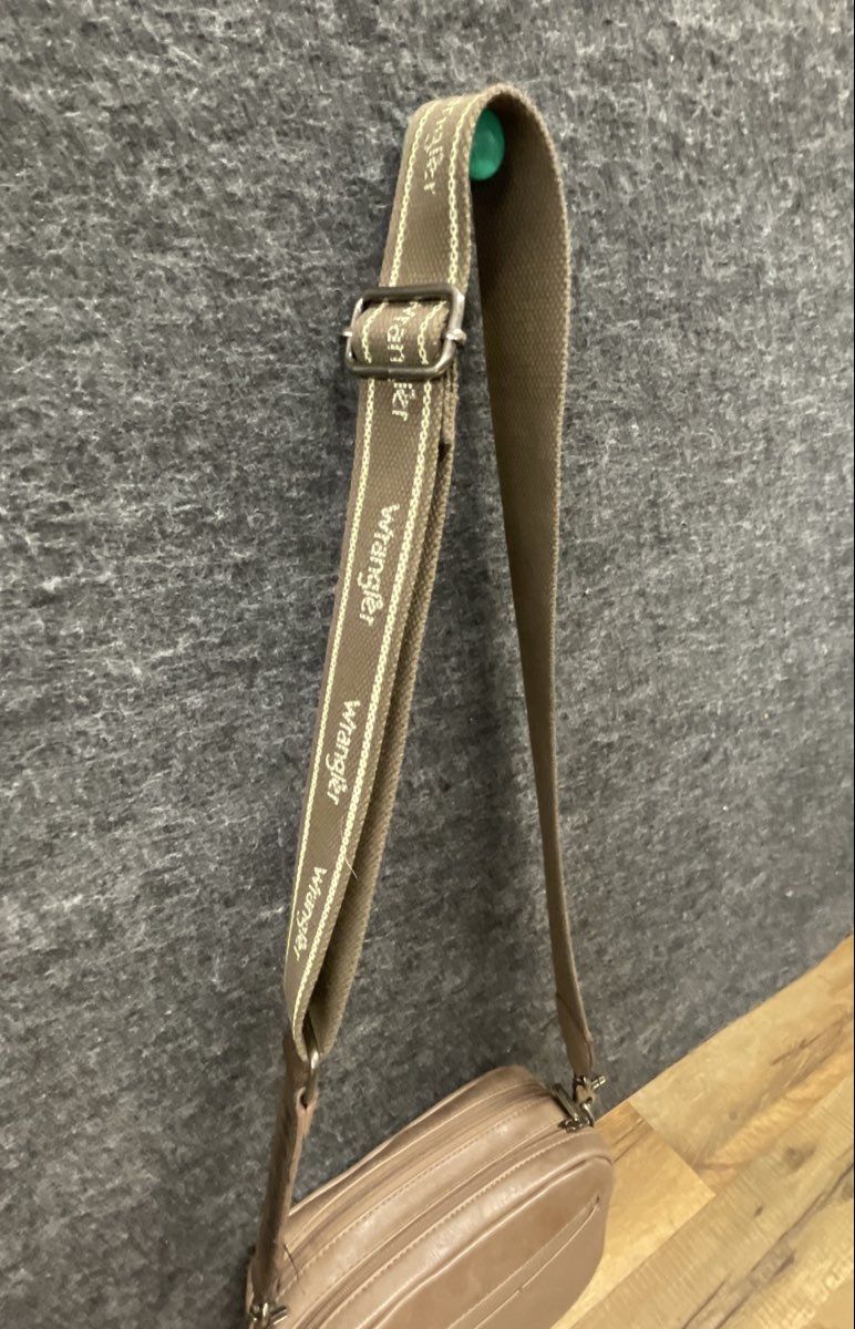 Wrangler Taupe Faux Leather Whipstitch Crossbody Bag Branded Strap