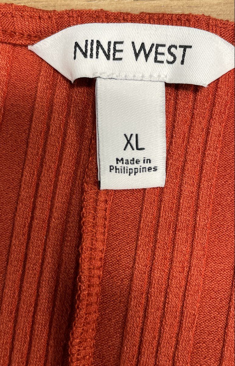 Nine West Women's Burnt Orange Ribbed Knit Midi Dress Puff Sleeve NWT XL