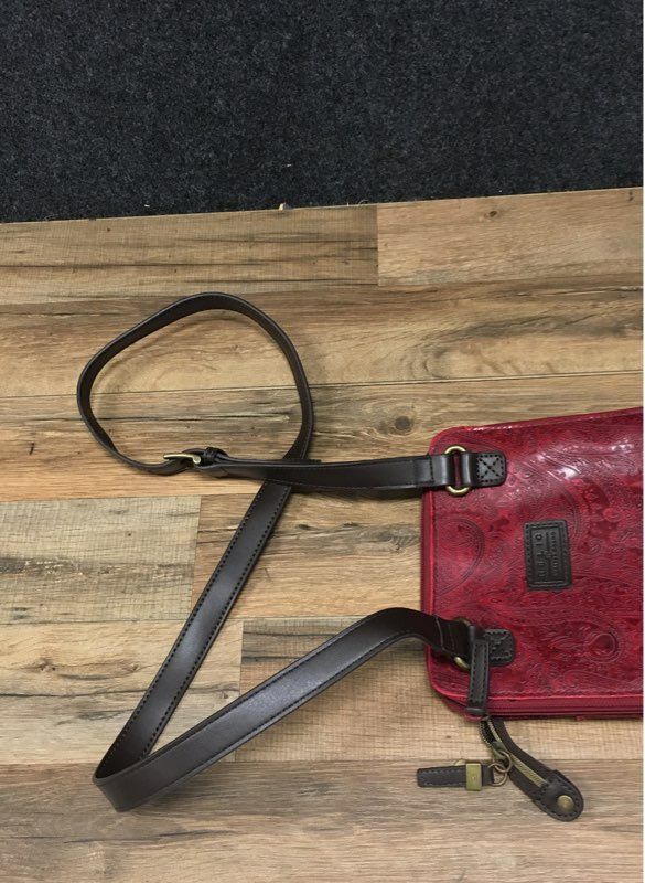 Relic Red Paisley Embossed Faux Leather Multi-Pocket Crossbody Bag Organizer