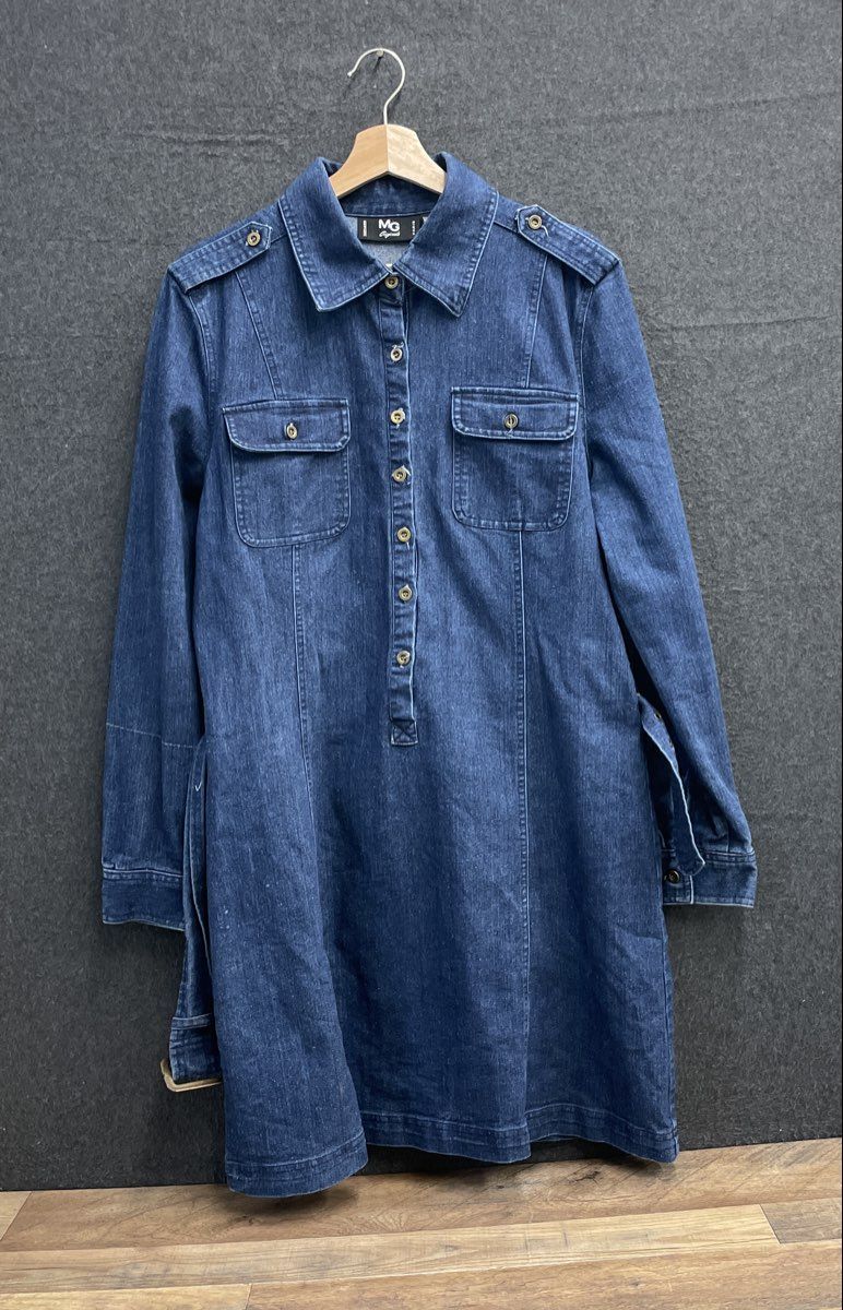 Vintage MG Originals Women's Blue Long Sleeve Button Up Denim Dress Sz L