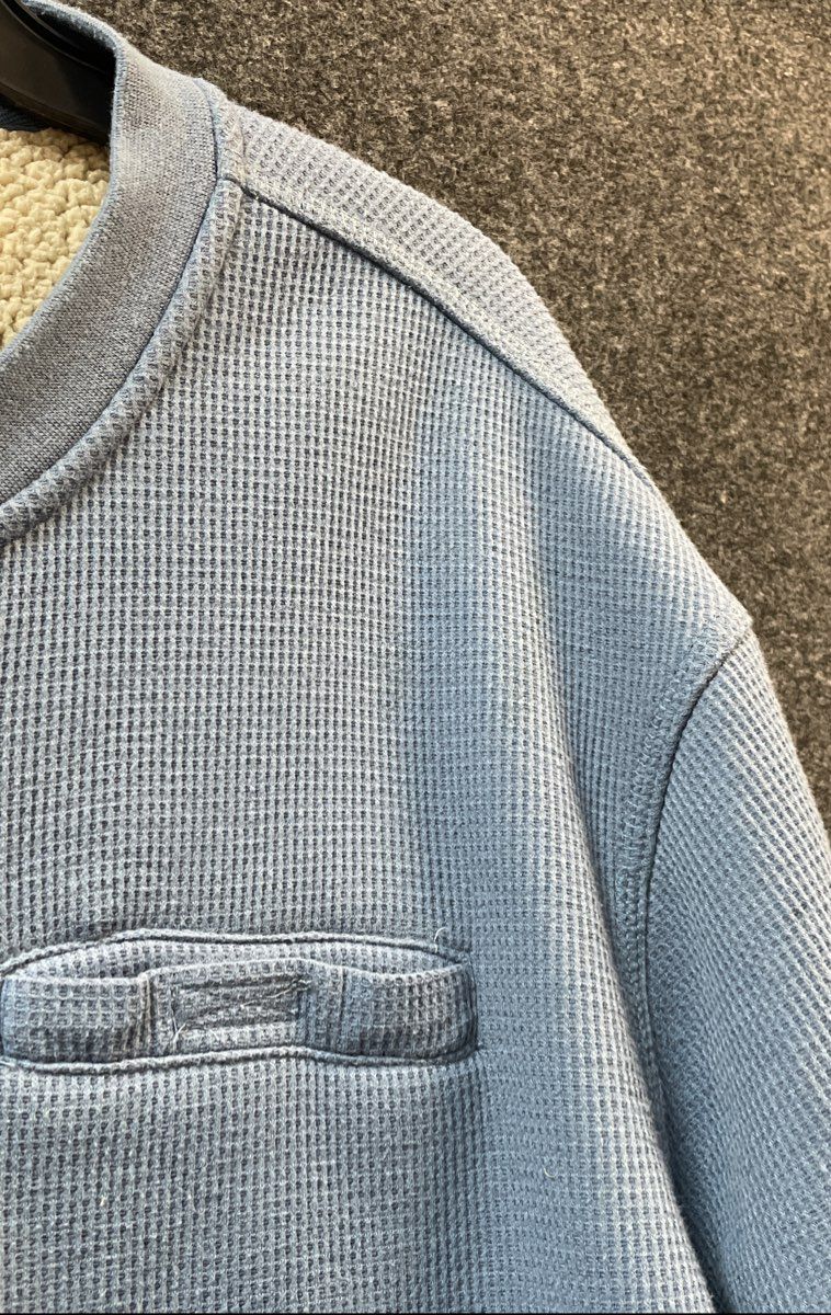 Stanley Men's Blue Waffle Knit Henley Fleece Lined Pullover Shirt Sz XL
