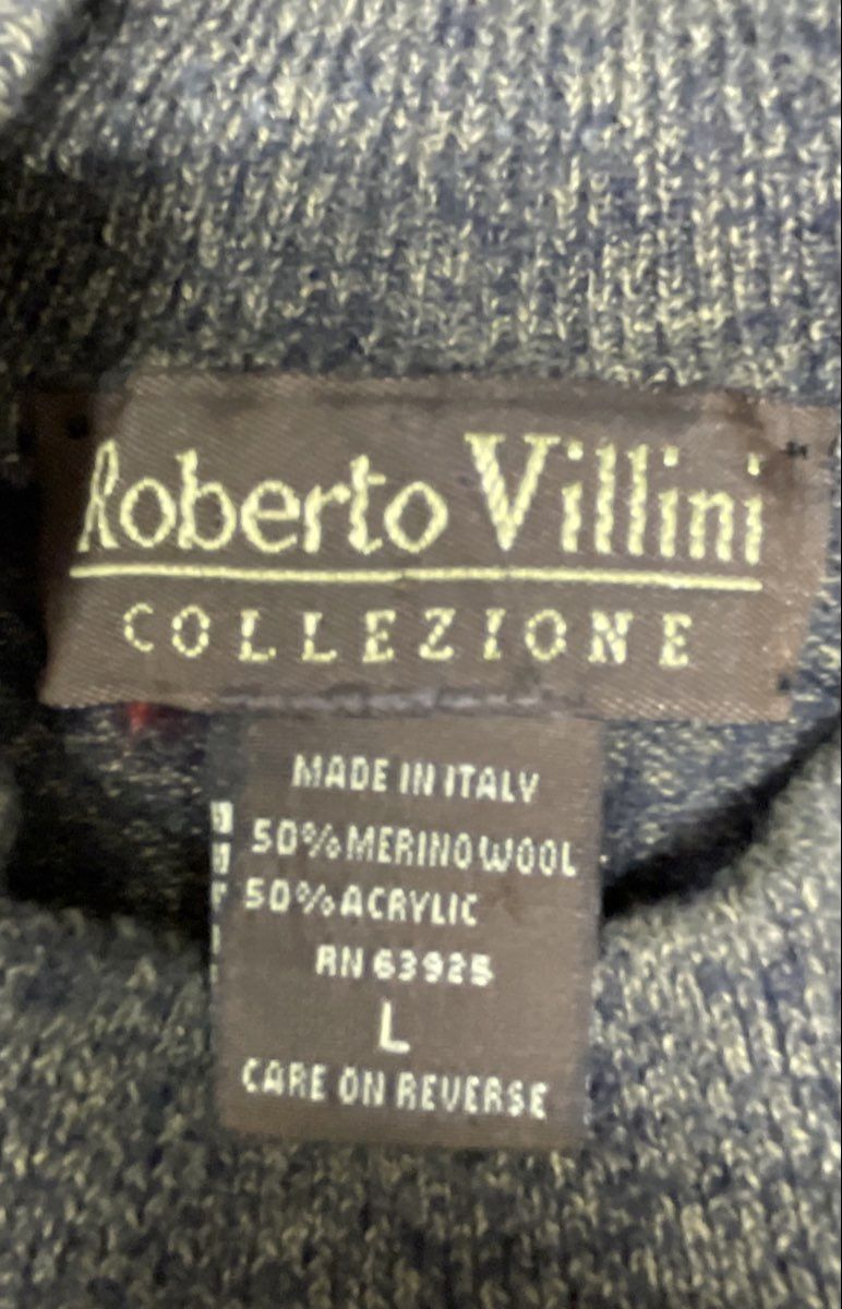 Vintage Y2K Roberto Villini Men's Green Merino Wool Blend Mock Neck Sweater L