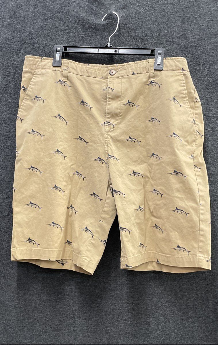 Hudson & Barrow Men's Tan Sailfish Marlin Print Cotton Blend Chino Shorts Sz 38
