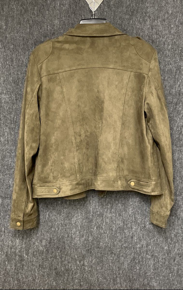 New York & Company Women's Olive Green Faux Suede Moto Jacket Sz L NWT
