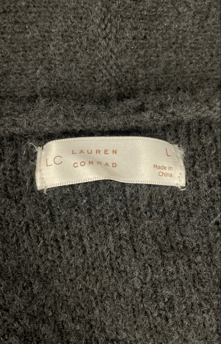 Lauren Conrad Women's Dark Gray Open Front Shawl Collar Knit Cardigan Size L