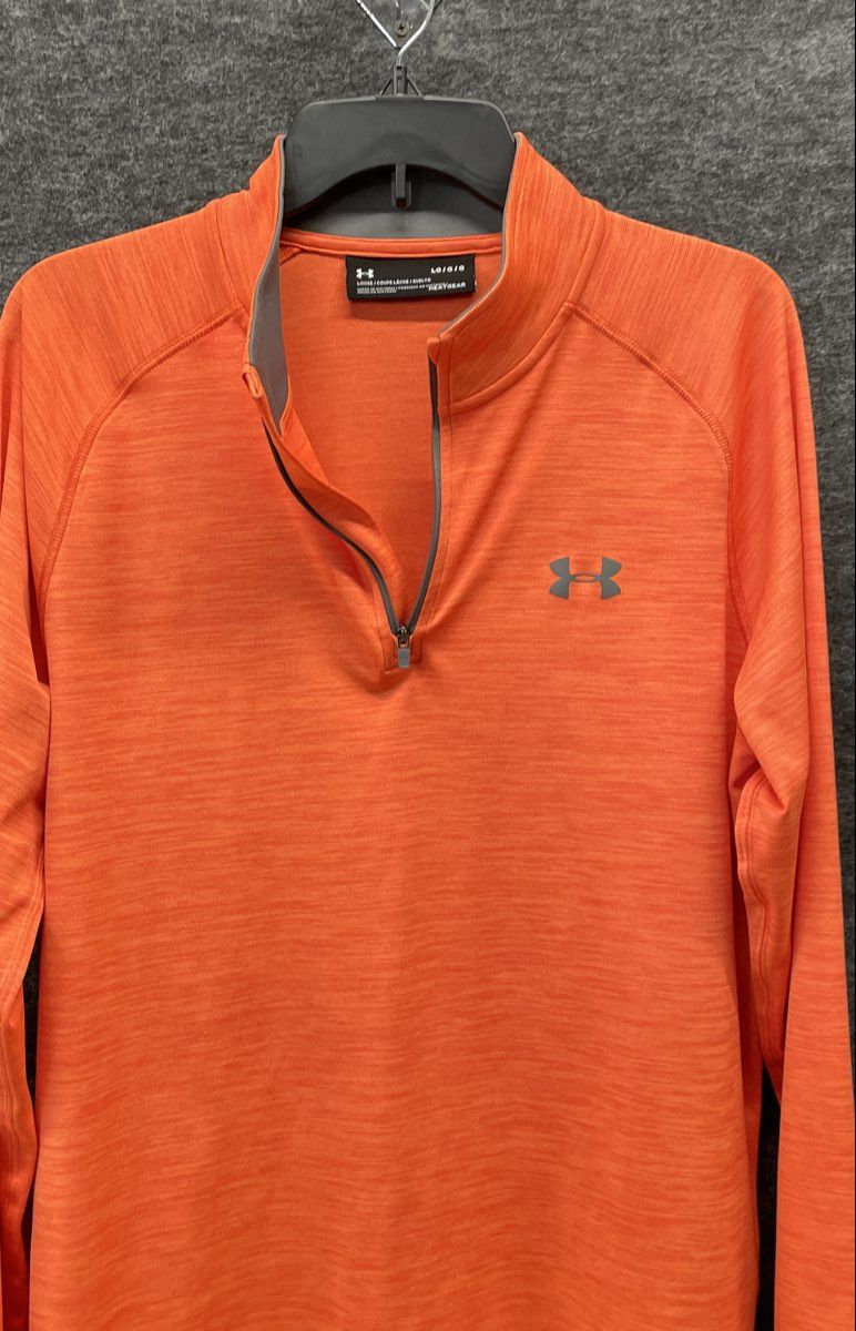 Under Armour Men's Orange Heather HeatGear 1/4 Zip Pullover Loose Fit Size L