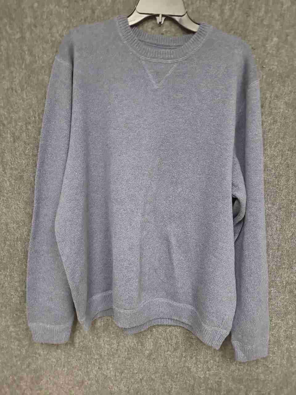 Eddie Bauer Men's Blue Crewneck Cotton Knit V-Stitch Sweater Tall Sz XL