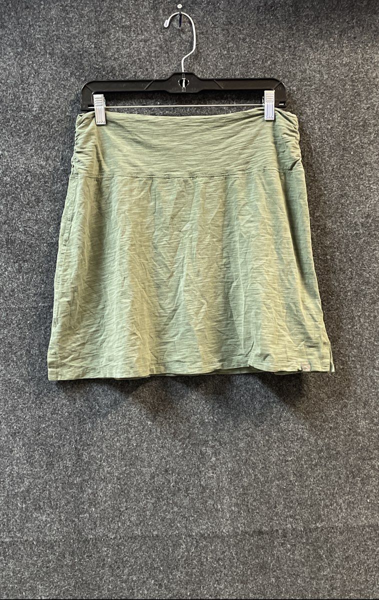 L.L. Bean Women's Skirt Green Heathered Ruched Knit Cotton Tencel Blend Sz M