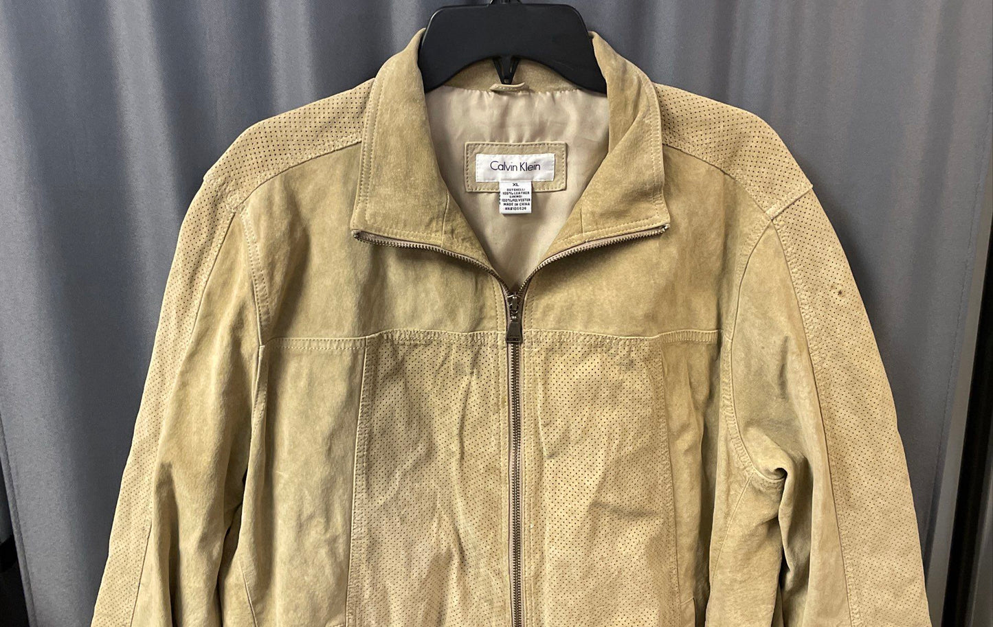 Calvin Klein Men's Tan Suede Perforated Full Zip Jacket Sz XL
