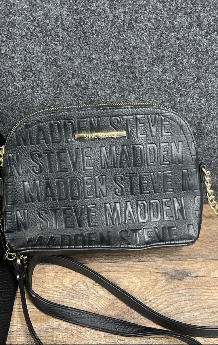 Steve Madden Black Embossed Logo Crossbody Handbag Purse Lot of 2