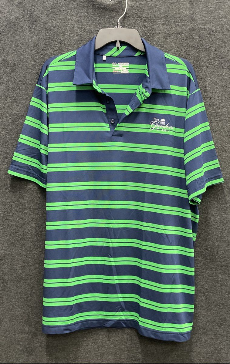 Under Armour Men's Greenbrier Classic HeatGear Striped Polo Shirt Navy Green 2XL