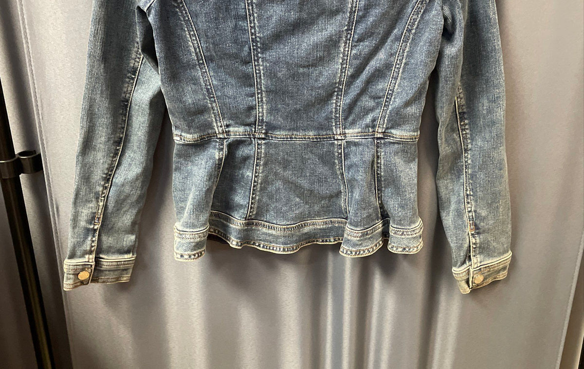 White House Black Market Women's Peplum Denim Jacket Blue NWT Size XXS